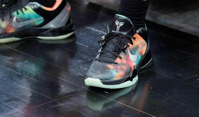 Chicago Bulls forward DeMar DeRozan wearing the Nike Kobe 7 'All-Star - Galaxy'.